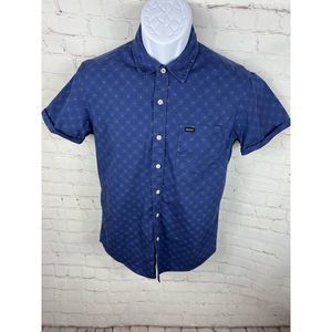 RVCA men’s button up shirt short sleeve navy blue small print pattern size S￼